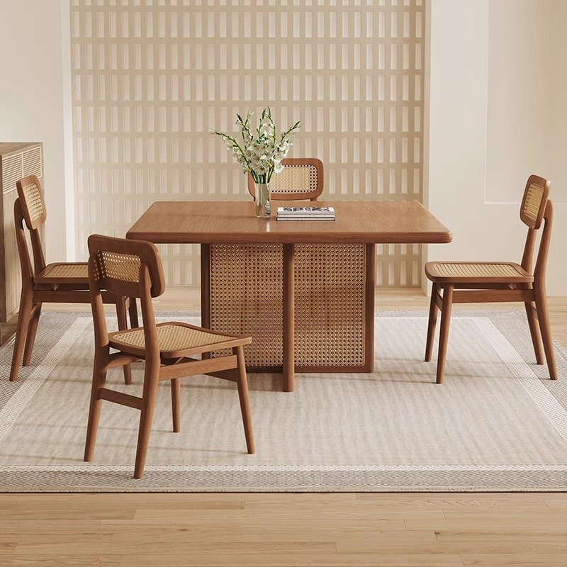 New Chinese Style Solid Wood Rattan Dining Table