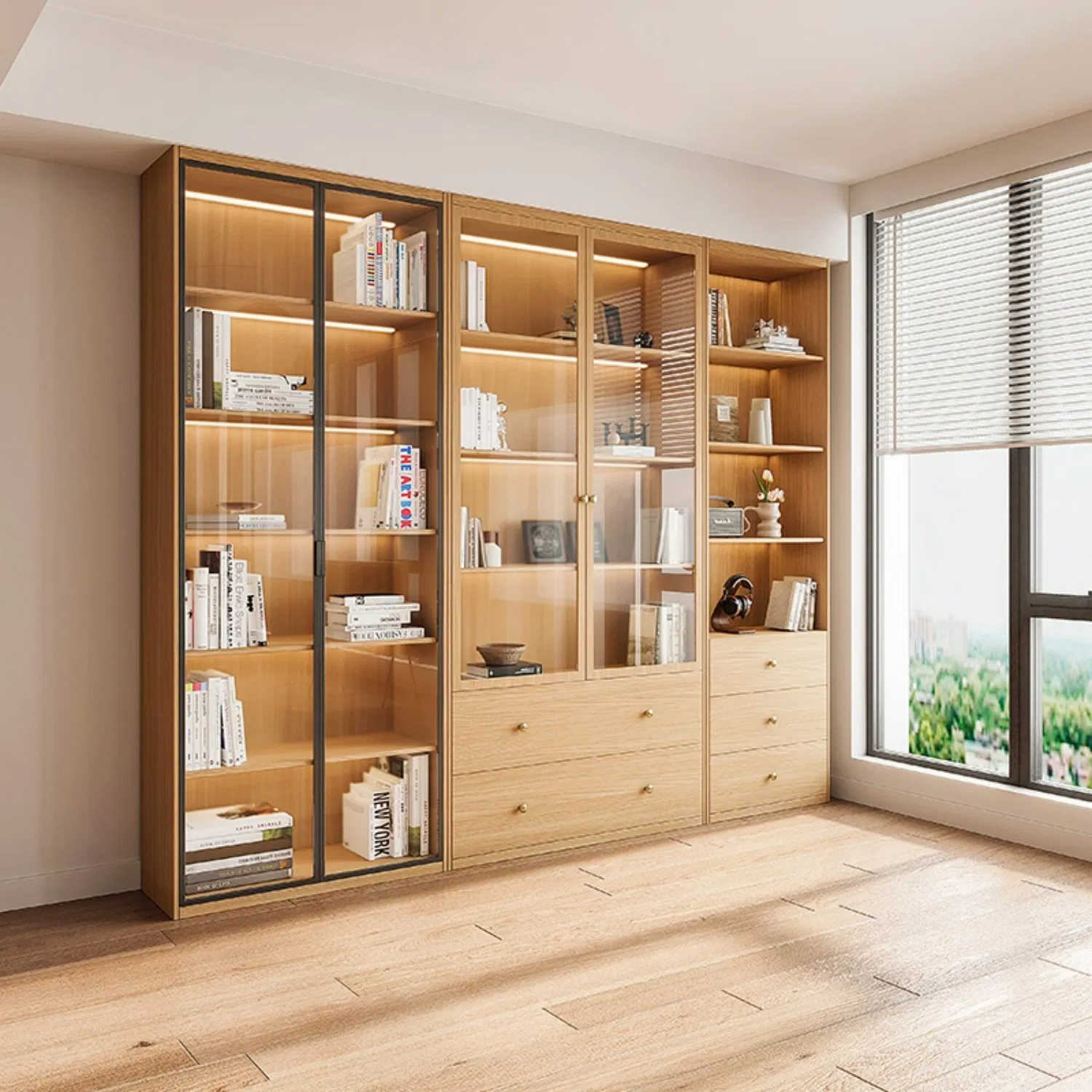 Wooden Bookcase Vintage Chinese Design -Solid Wood / Engineered Wood Options, Elegant Storage for Home &amp; Office Decor