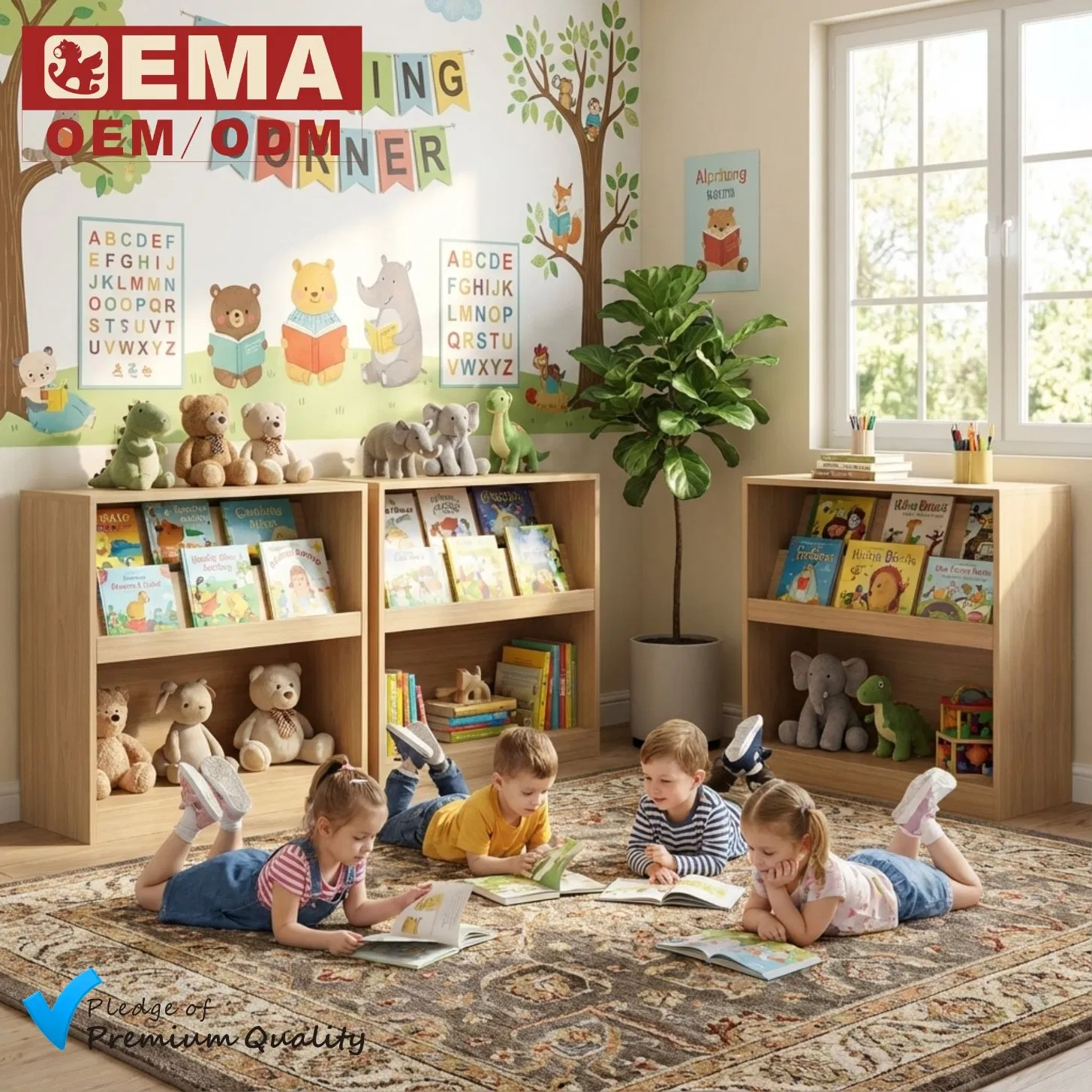 EMA Eco-Friendly Kids Bookcase for Daycare with Non-Toxic Finish and Space-Saving Design