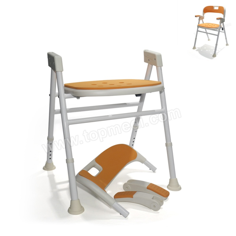 Ergonomic Shower Chair with 5 Adjustable Height Levels, Detachable Backrest, Foldable Arms