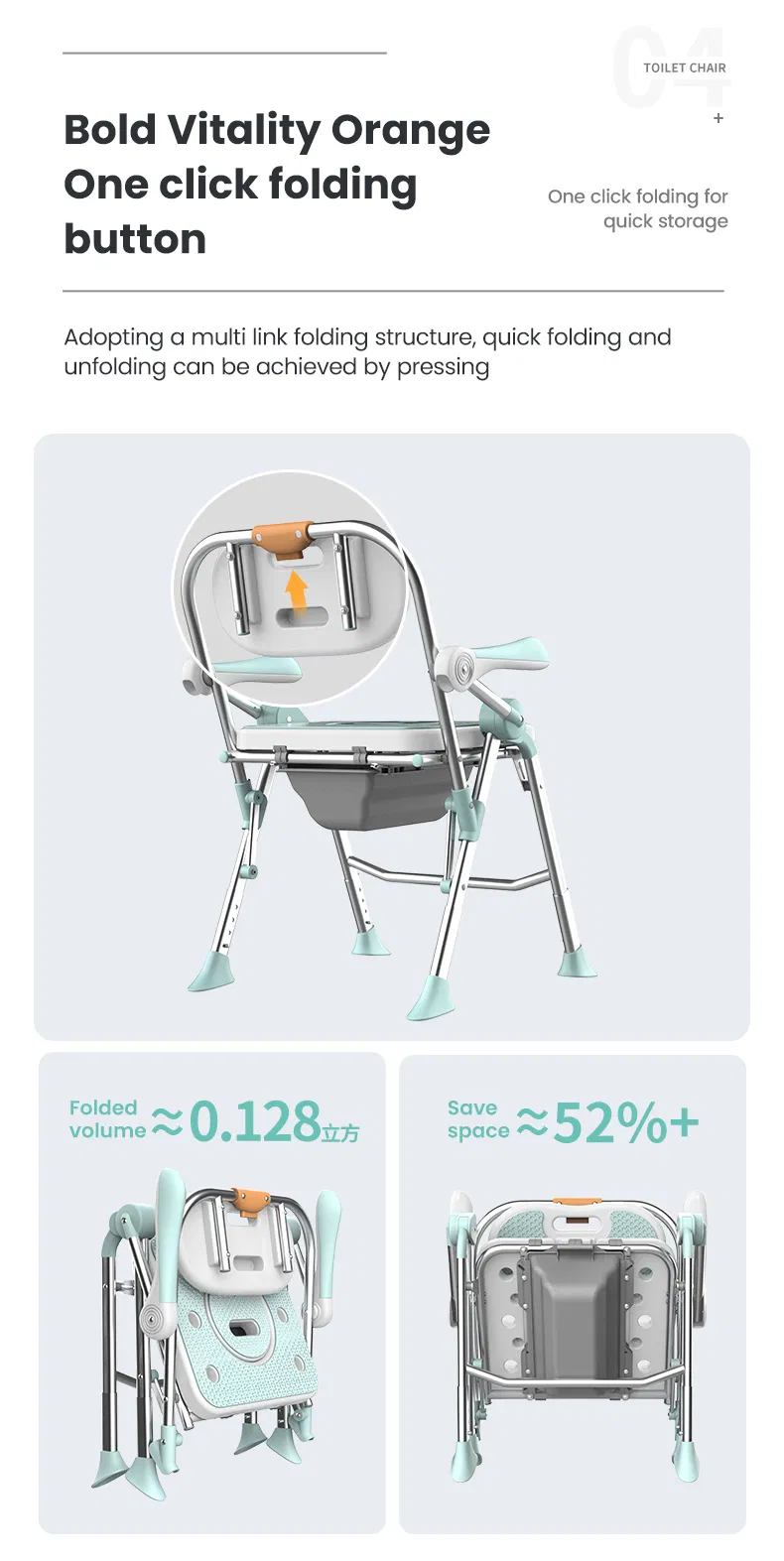 Multi-Function Folding Shower Toilet Chair High-Stability Design for Patients &amp; Seniors