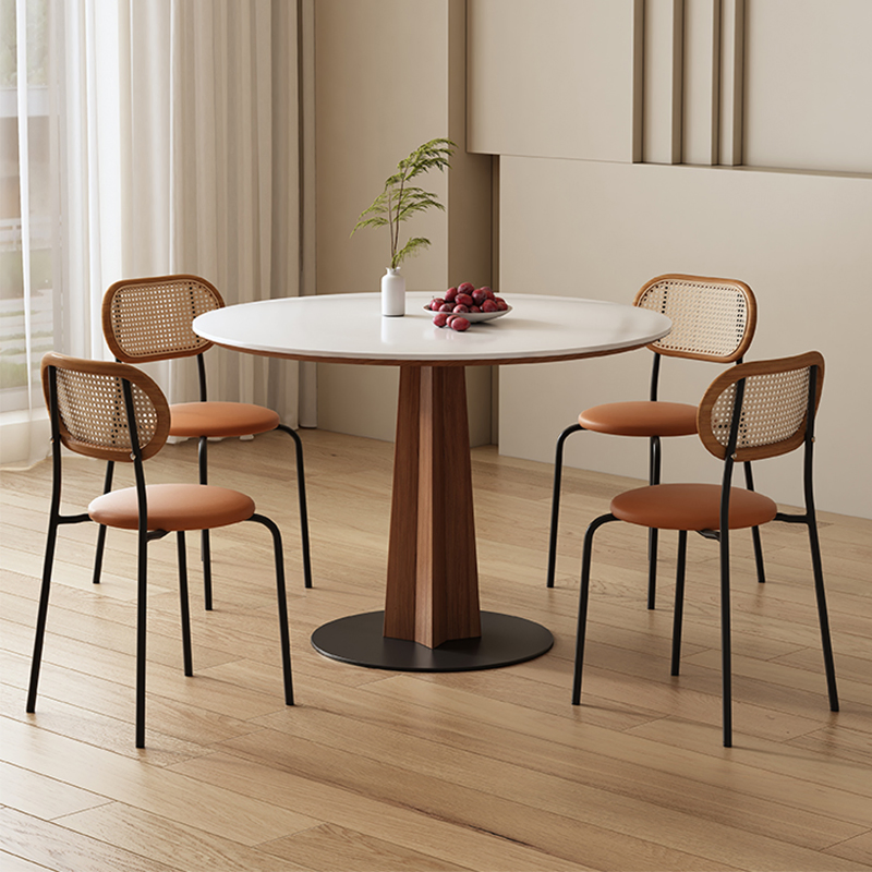 Chinese Factory Luxury 90cm to 120cm Diameter Round Dining Table Set with Carbon Steel Leg for Kitchen