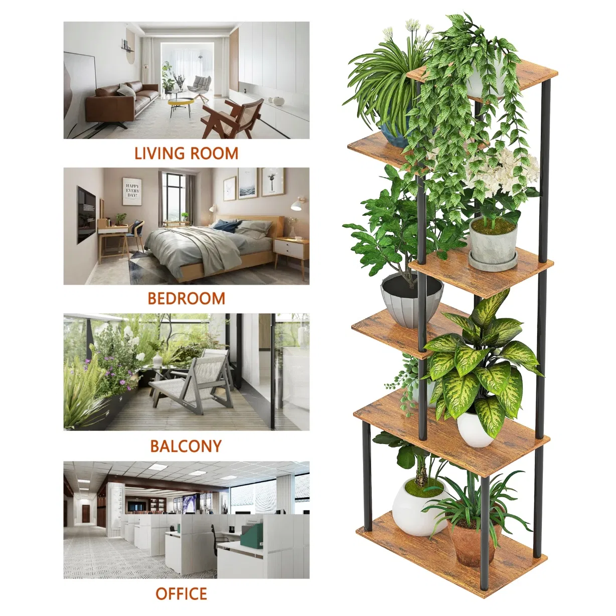 6-Tier Indoor Brown Tall Flower Pot Rack Plant Stand for Home