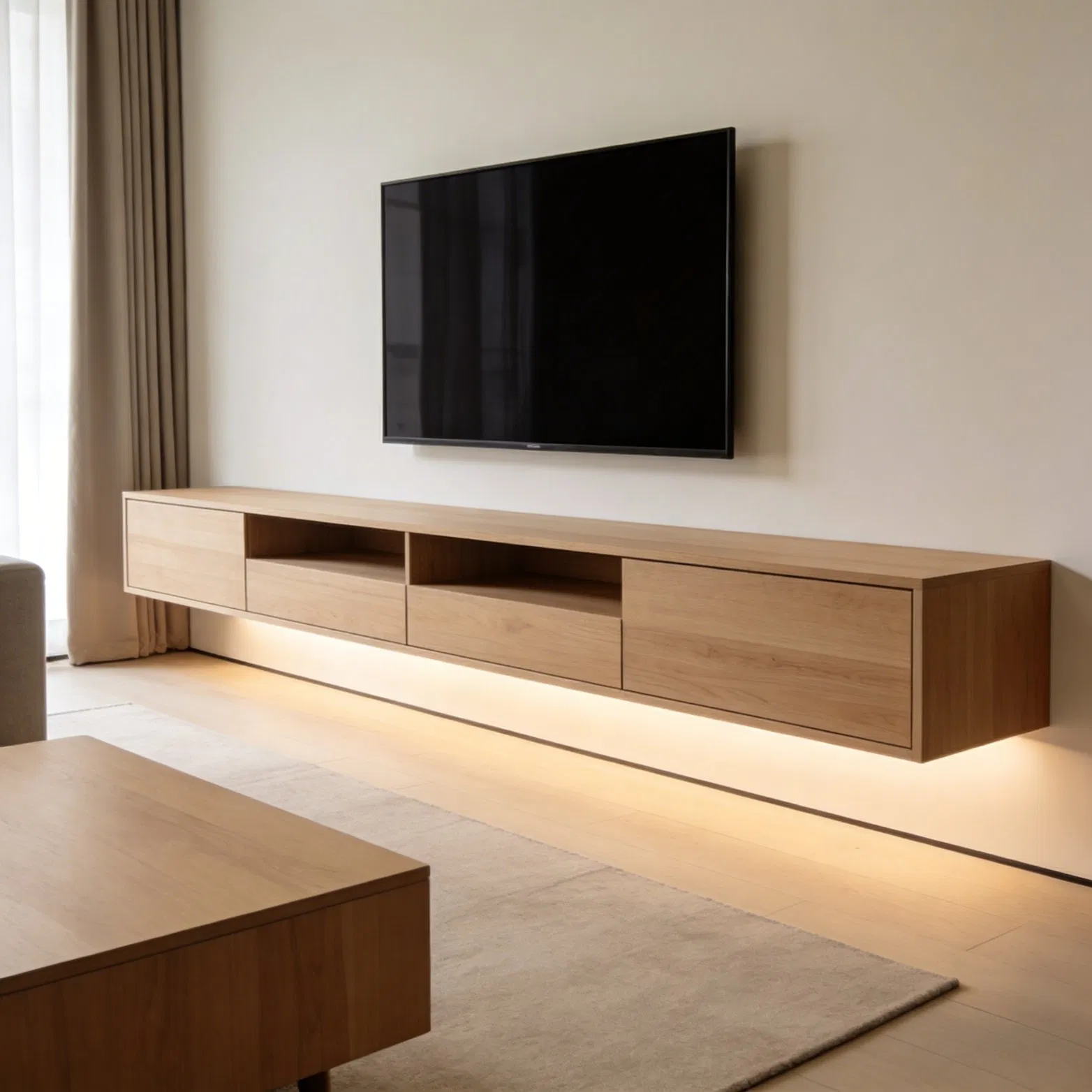 Floating MDF TV Cabinet Media Console with Hidden Storage Compartments