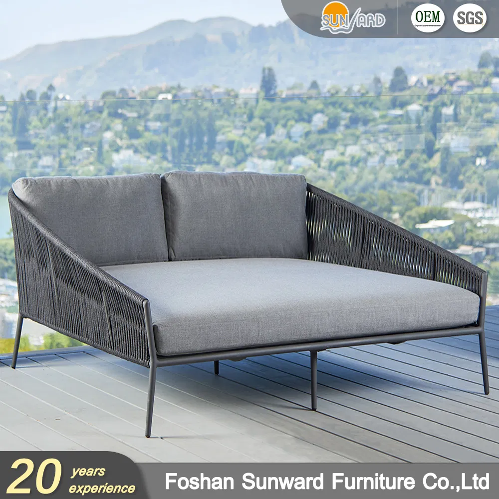 Outdoor Handcraft Garden Furniture Modern Chinese Customized Leisure Aluminum Weaving Polyester Belt Rope Daybed