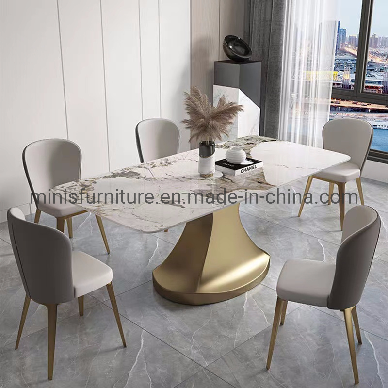 Dining Room Modern Simple Chinese Rectangle Marble Metal Dining Table
