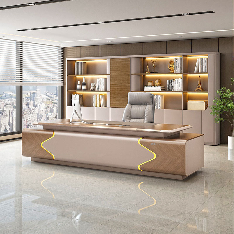 Chinese Executive Furniture CEO Golden Big Office Desk with Light