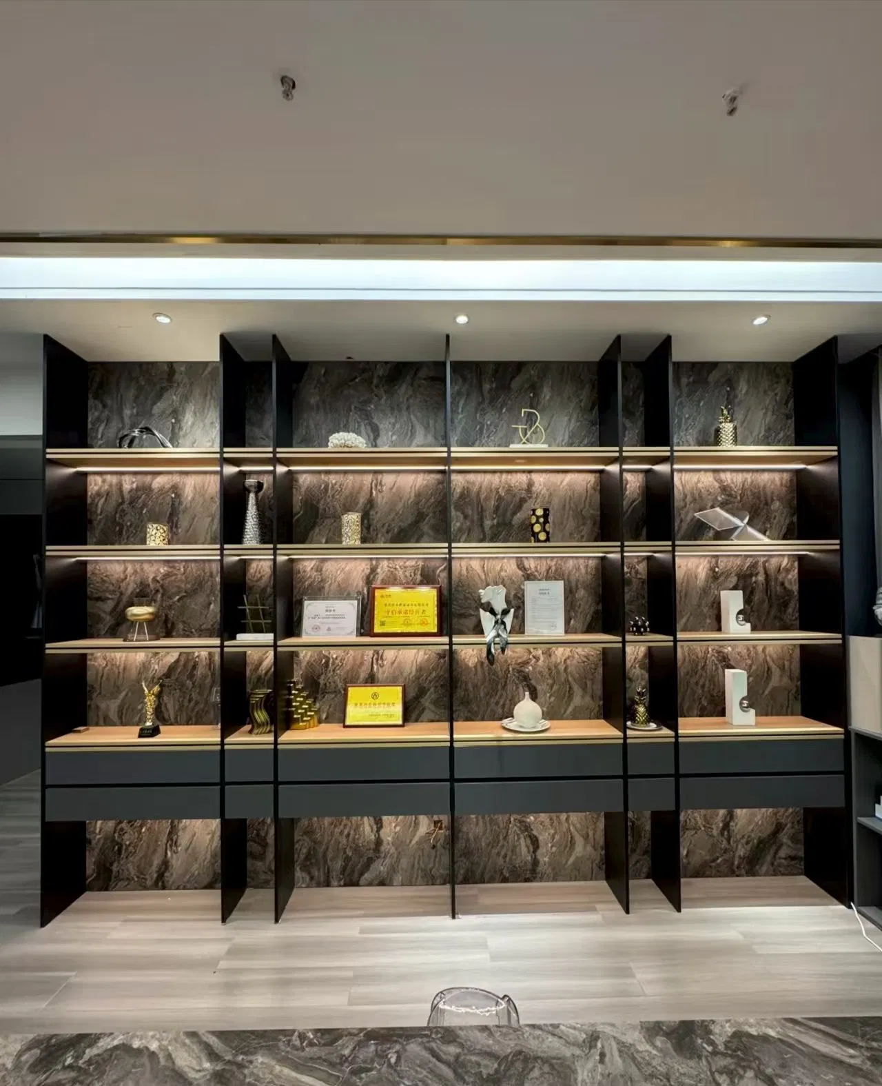 Cheap Wall Bookshelf Bookcases Cabinet Furniture Design Modern Home Living Room Black Wooden Chinese Wooden Custom Bookcase