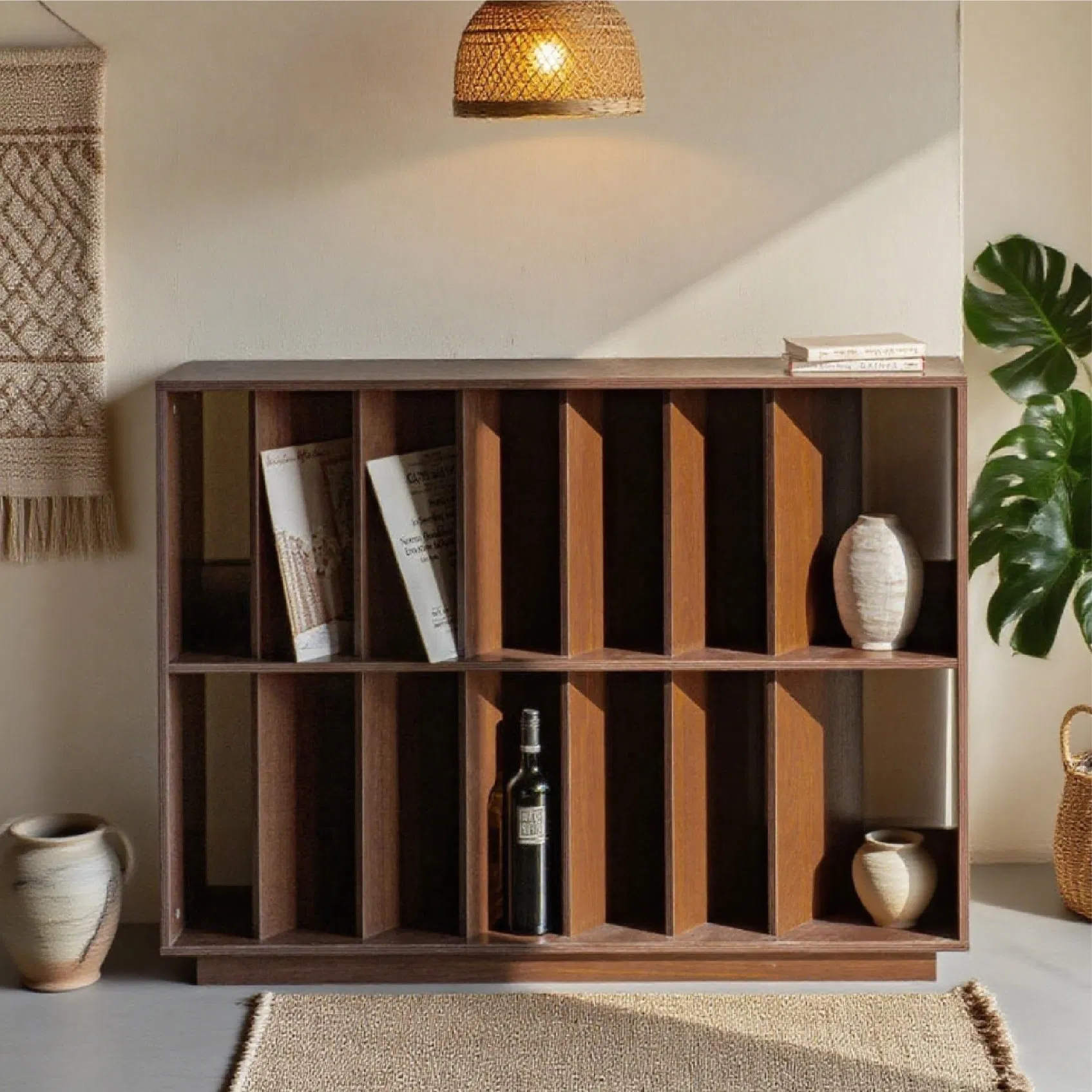 Customized Chinese Style Dark Wood Multi-Grid Office Bookshelf