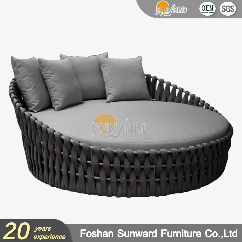 Modern Chinese Customized Handcraft Garden Hotel Home Resort Villa Project Outdoor UV Resistance Leisure Aluminum Weaving Polyester Rope Belt Round Daybeds