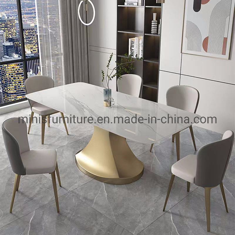 Dining Room Modern Simple Chinese Rectangle Marble Metal Dining Table
