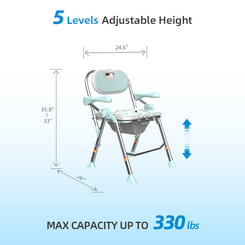 Highly Bathroom Foldable 4-Level Height Adjustable Shower Commode Chair