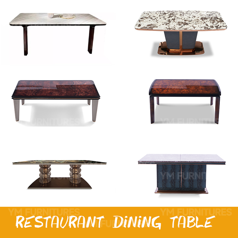 Custom Chinese Style Design Silk-Road Retro Solid Wooden Rectangular Dining Table with Gold Decor