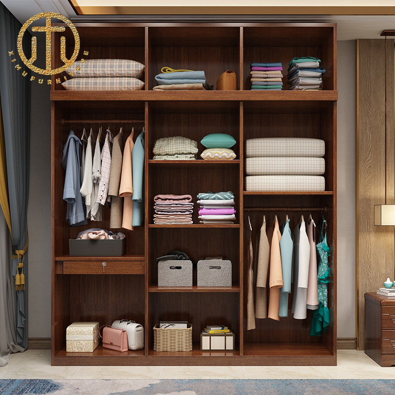 New Chinese Style Solid Wood Wardrobe Modern Walnut Wood Furniture for Bedroom