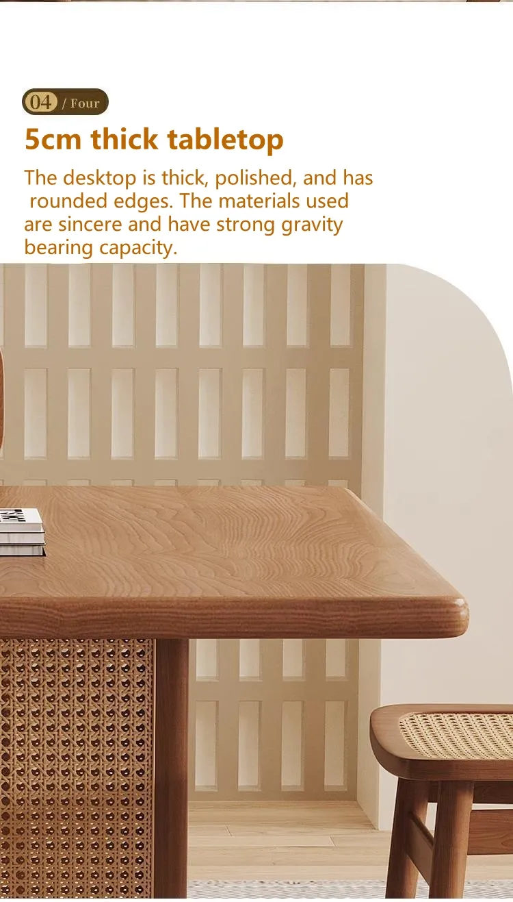 Solid Wood Rattan Dining Table Detail 4