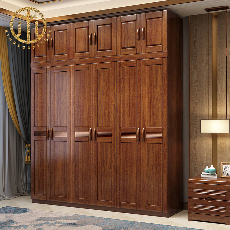 New Chinese Style Solid Wood Wardrobe Modern Walnut Wood Furniture for Bedroom