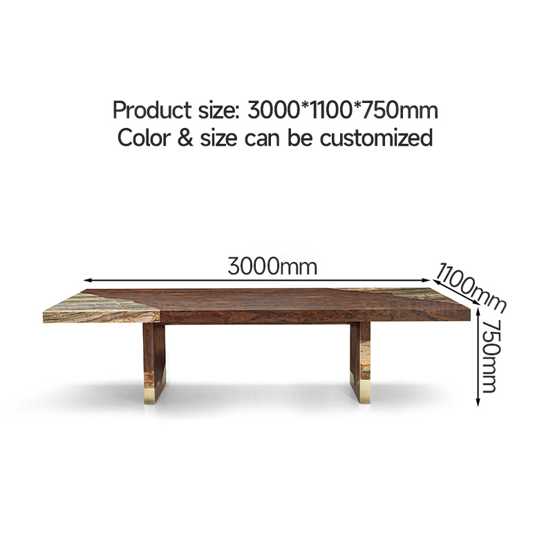 Custom Chinese Style Design Silk-Road Retro Solid Wooden Rectangular Dining Table with Gold Decor