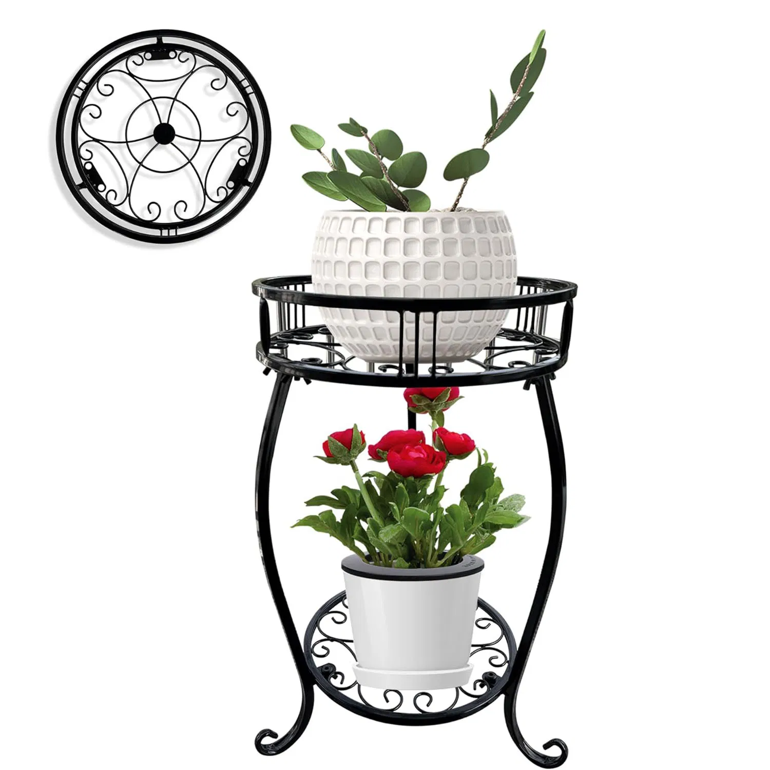 2 Tier Metal Flower Pot Stand Anti-Rust Heavy Duty Plant Holder Shelf for Home