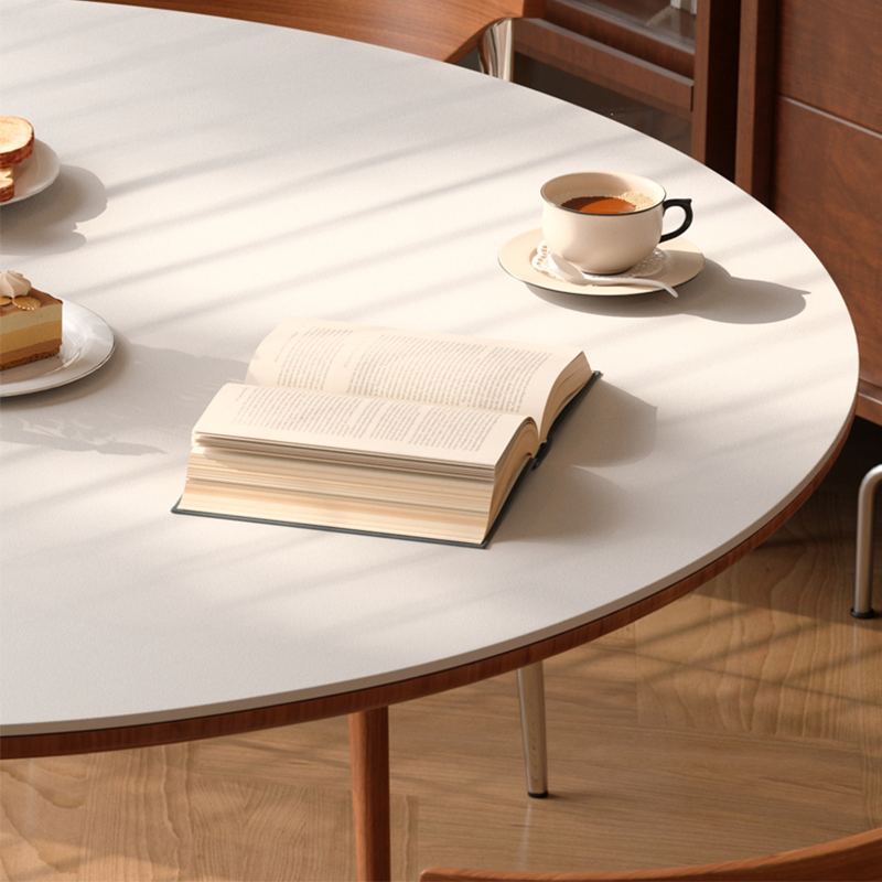 Solid Wood Household Ancient Chinese Style Round Dining Table Sintered Stone Top Round Dining Table with Turntable