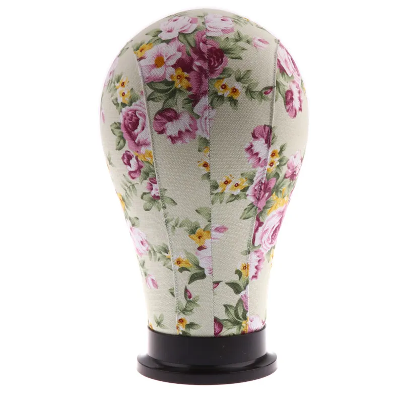 Print Flower Canvas Covered Block Mannequin Wig Stand Head Training Doll Head