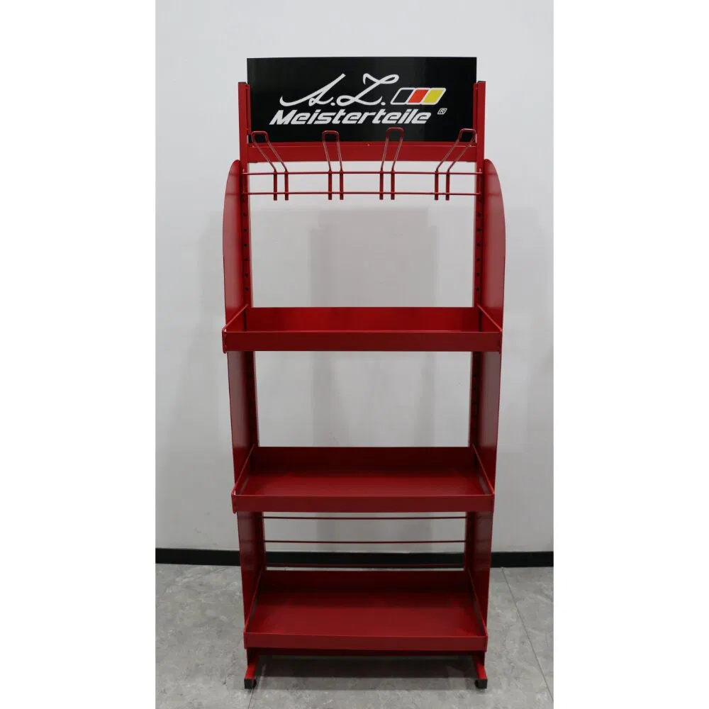 Chinese Factory Metal Gondola Floor Display Stand with Adjustable Hooks Shelf