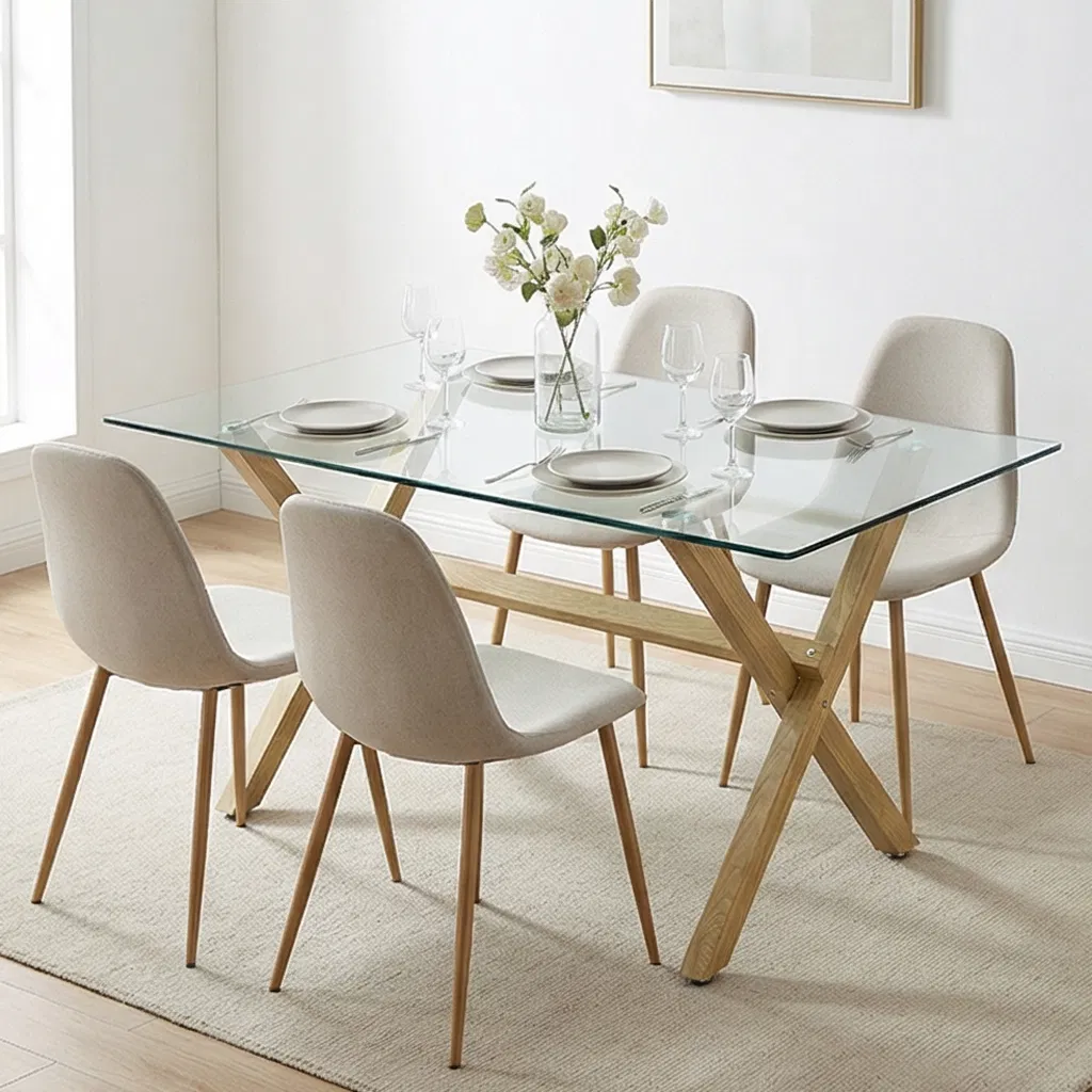 Hot Sale Chinese Wholesale Home Furniture Modern Tempered Transparent Square Glass Dining Table