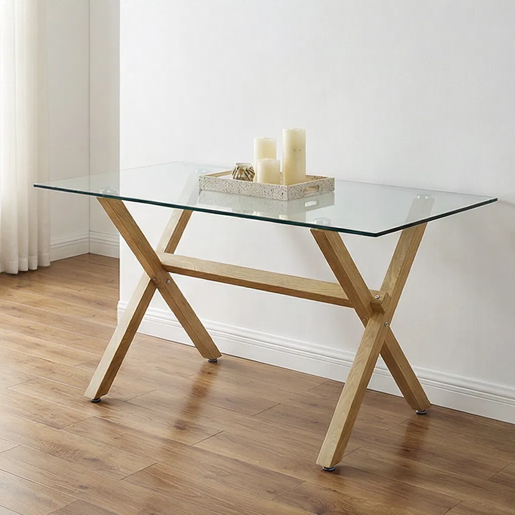 Hot Sale Chinese Wholesale Home Furniture Modern Tempered Transparent Square Glass Dining Table