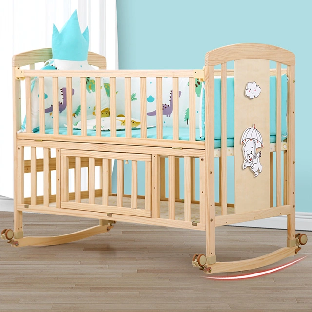 High Quality Wooden Baby Furniture Rocking Baby Crib Extendable Day Bed