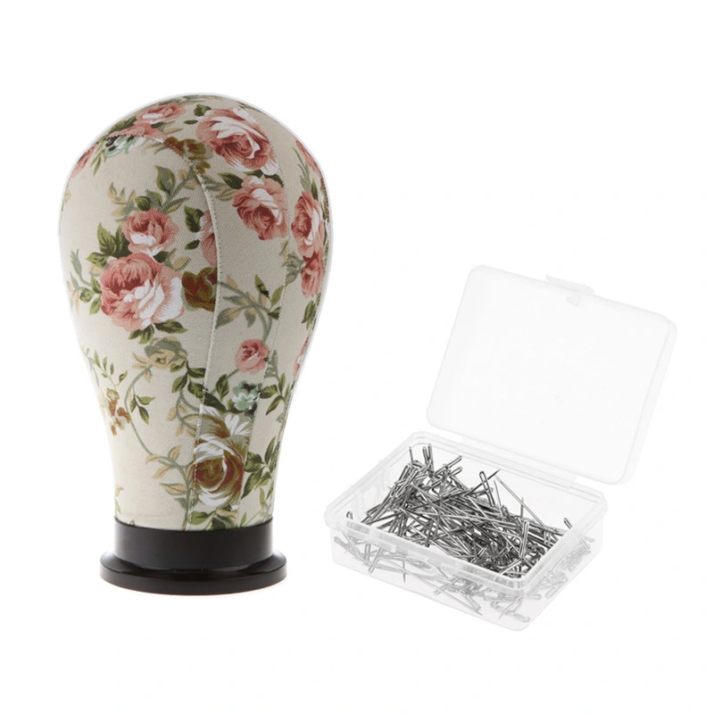 Print Flower Canvas Covered Block Mannequin Wig Stand Head Training Doll Head