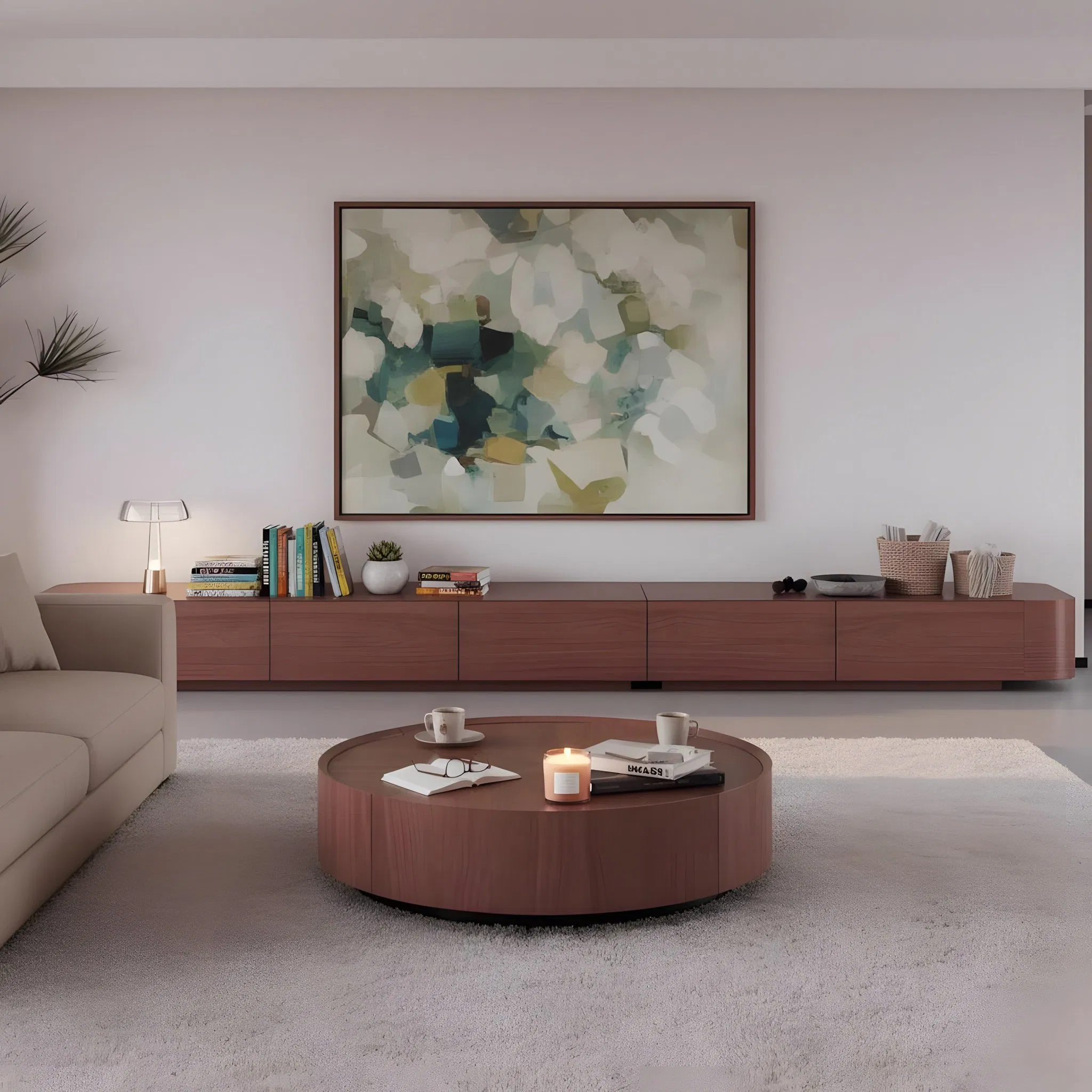 Modern Wooden Media Console TV Cabinet for Apartment Hotel Living Room Furniture