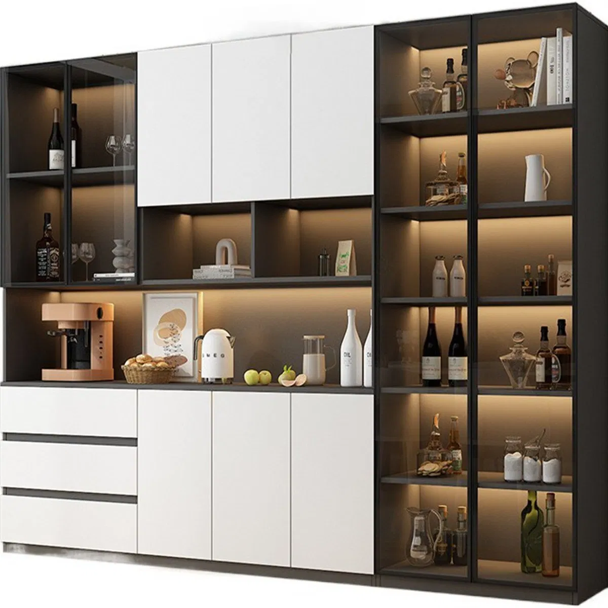 Modern Storage Sideboard Cabinet Sintered Stone Top Stainless Steel Wooden Console Table for Dining Room Furniture