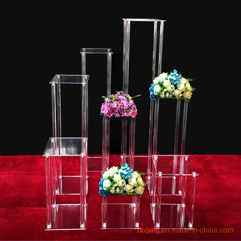 Hot Sale Factory Wholesale Wedding Square Acrylic Flower Stand Customized Transparent Custom Clear White Flower Cake Display Stand for Store