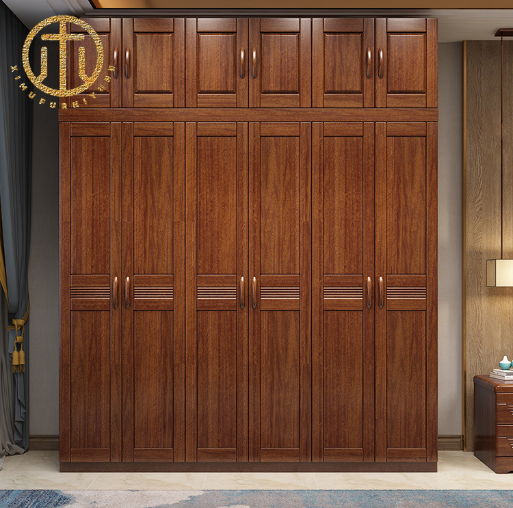 New Chinese Style Solid Wood Wardrobe Modern Walnut Wood Furniture for Bedroom