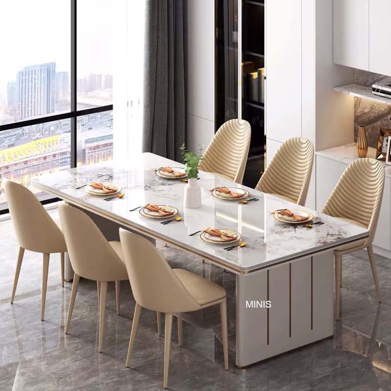 Chinese Dining Room Furniture Beautiful Rectangular Marble Gold Dining Table