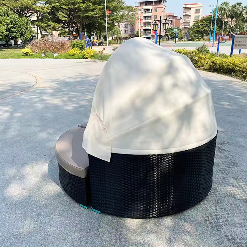 Modern Garden Furniture Rattan Swimming Pool Sunbed Round Combination Outdoor Daybed with Canopy