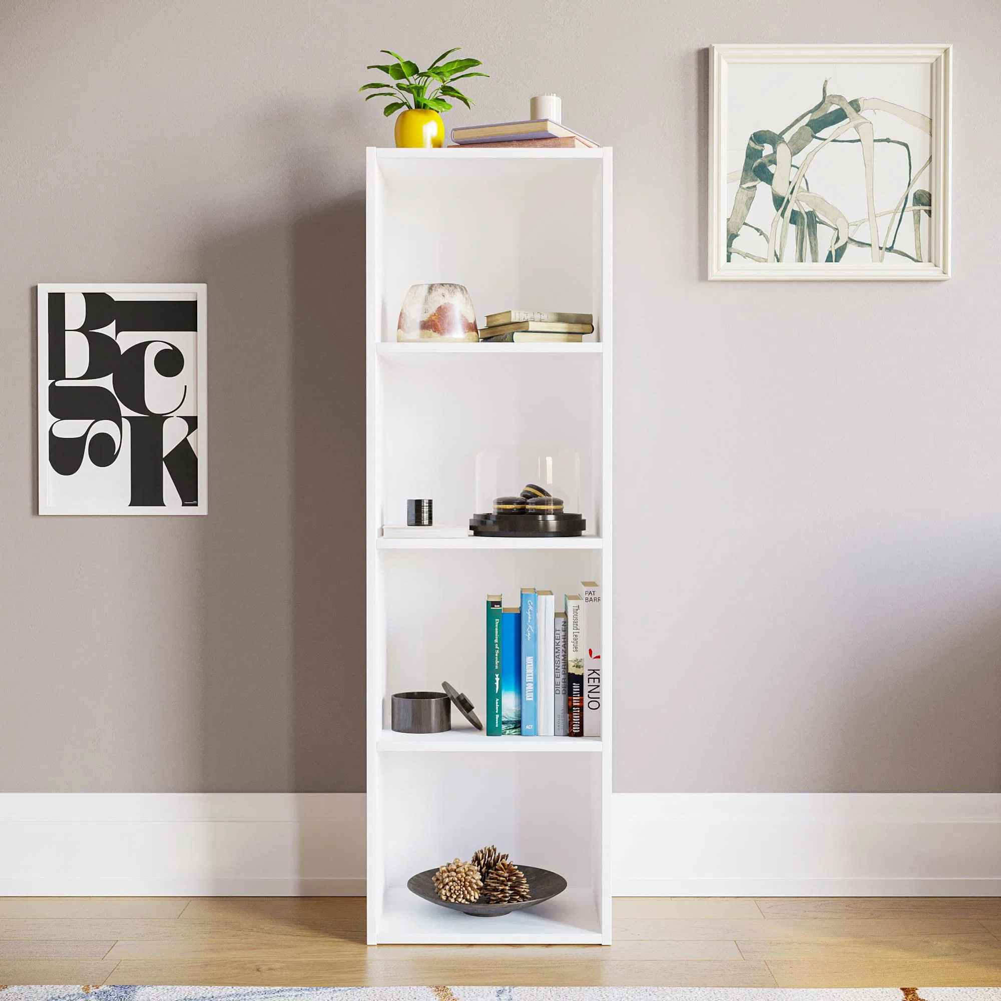 Chinese Manufacture Simple Design Best Seller White Modern 4 Tiers Office Bookcase and Wall Shelf for The Living Room Furniture