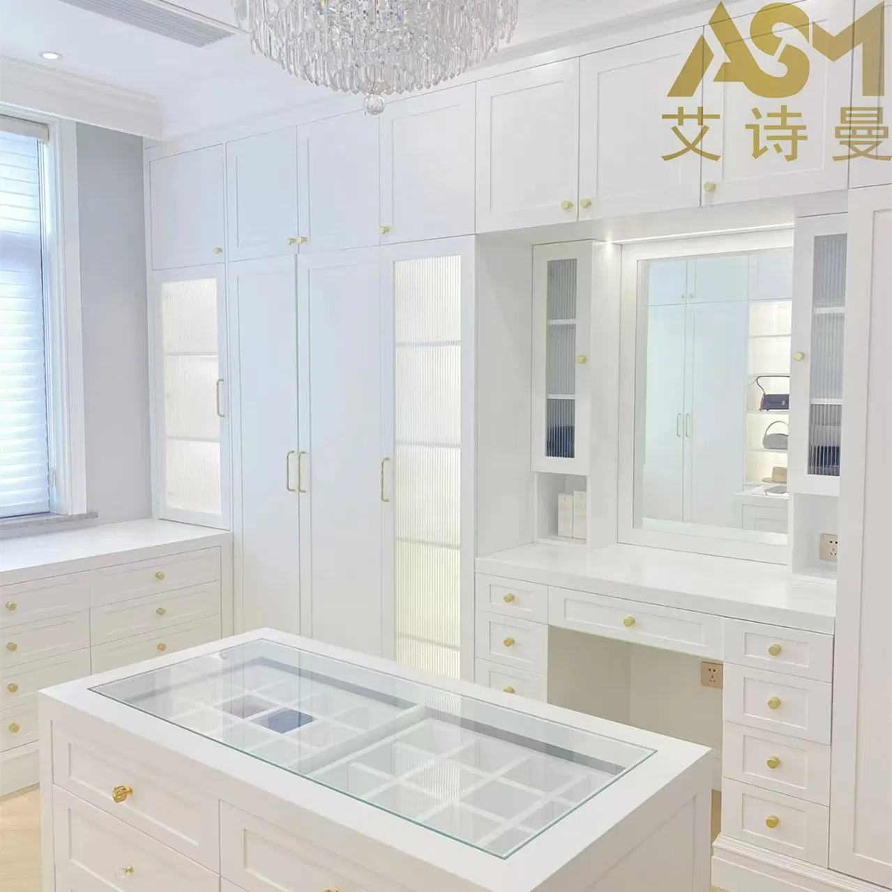 Asm Chinese Factory Prima Wooden Closet Modern Bedroom Solid Wood Particles Kids Glass Door Storage Wardrobe