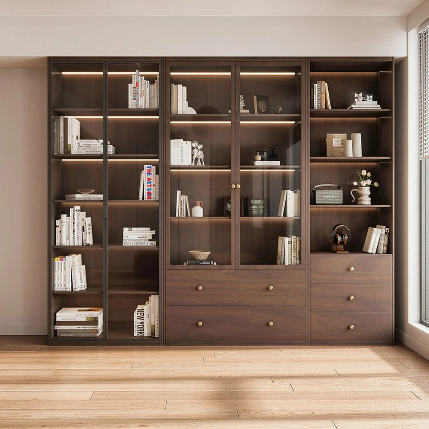 Wooden Bookcase Vintage Chinese Design -Solid Wood / Engineered Wood Options, Elegant Storage for Home &amp; Office Decor