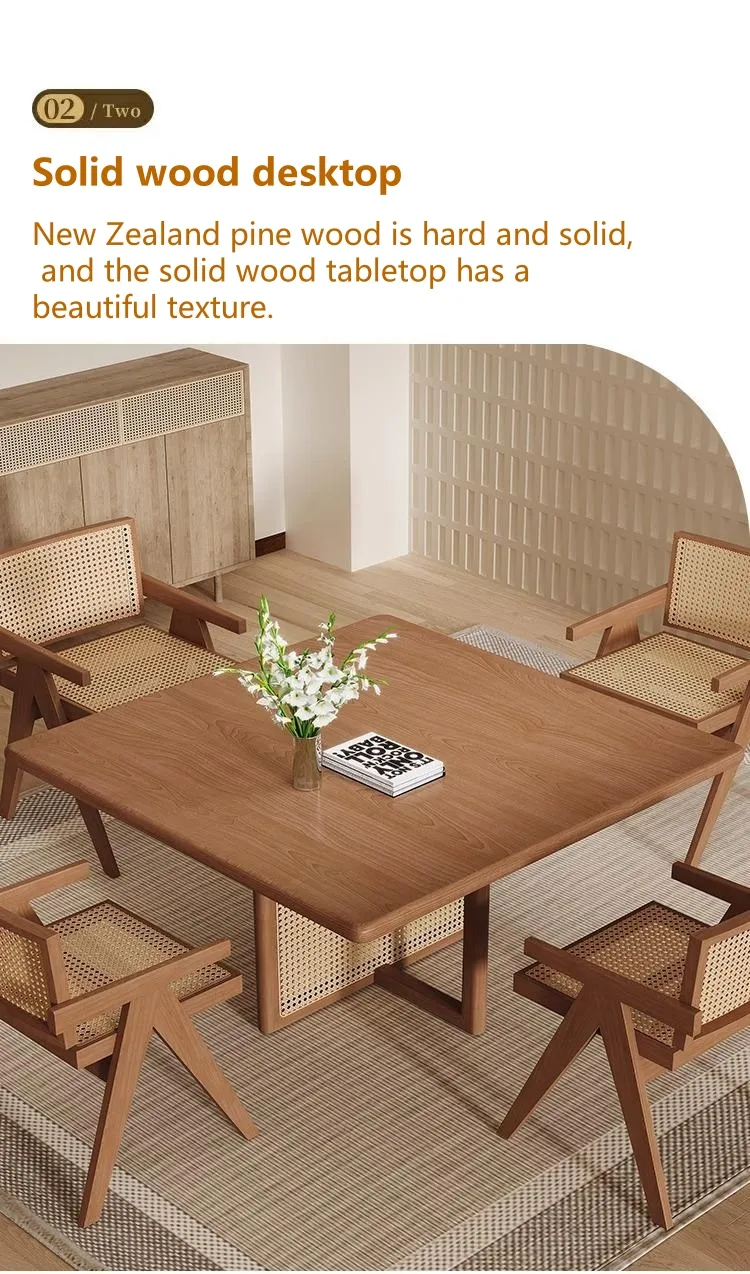 Solid Wood Rattan Dining Table Detail 2