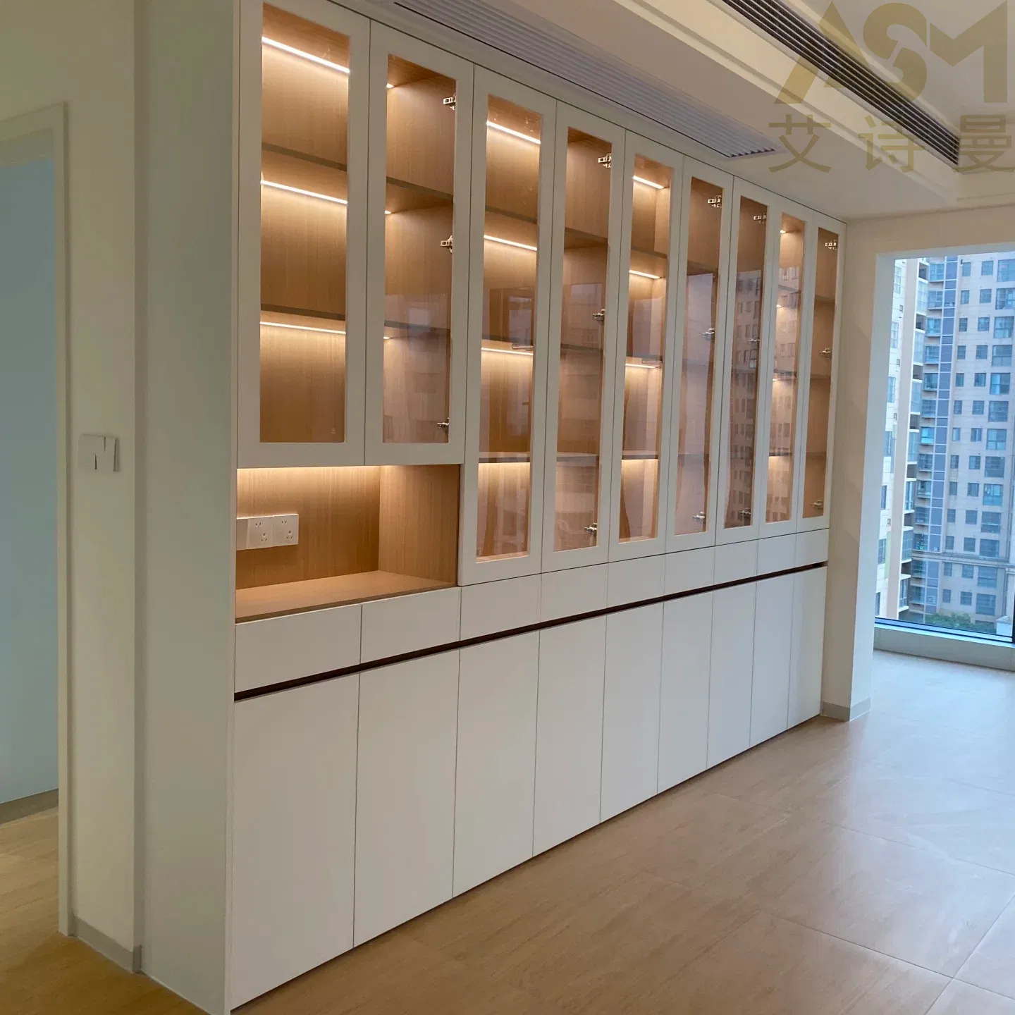 Hanging Space Saver with Desk Modern Style Floating Library Chinese Wooden Bookcase