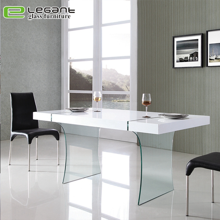 Black Painted Tempered Glass Dining Table with Stainless Steel Base