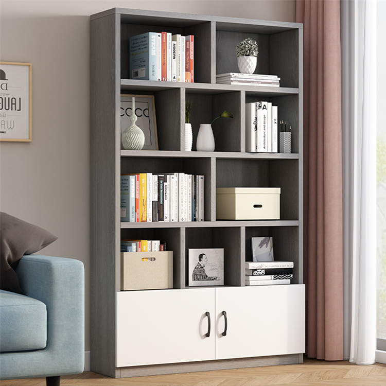 Modern Custom Wood Bookshelf 4 Shelf 1 Cabinet Round Chinese Bookcase