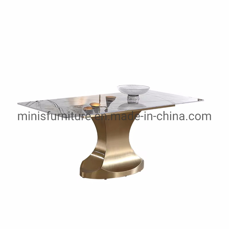 Dining Room Modern Simple Chinese Rectangle Marble Metal Dining Table