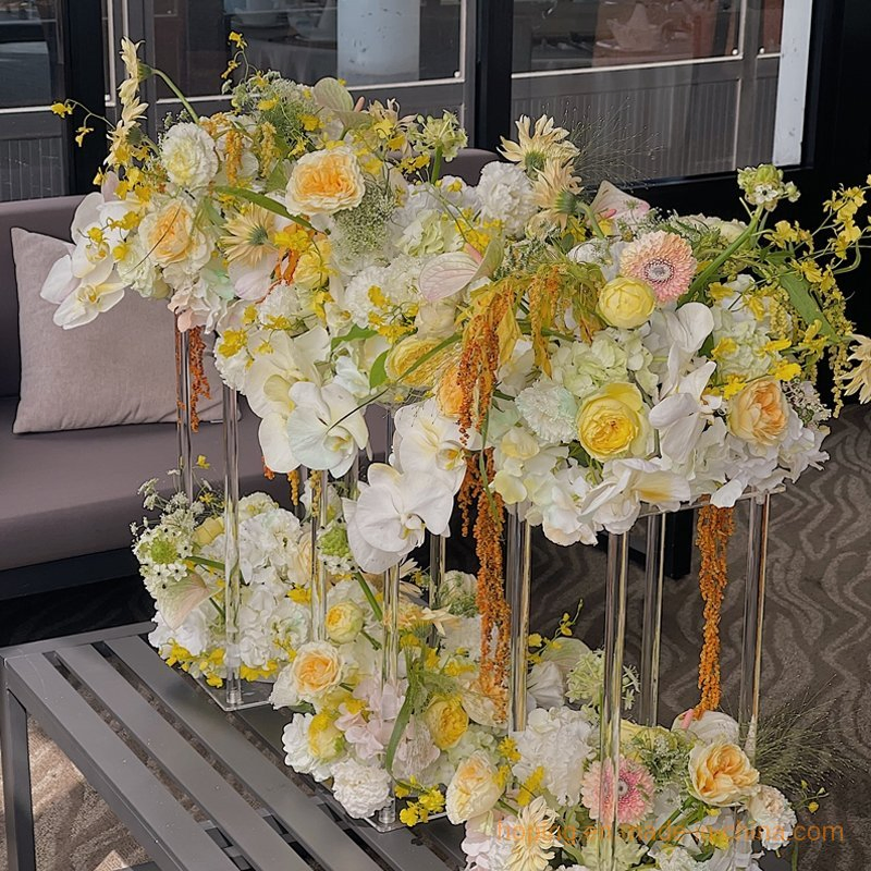 Hot Sale Factory Wholesale Wedding Square Acrylic Flower Stand Customized Transparent Custom Clear White Flower Cake Display Stand for Store