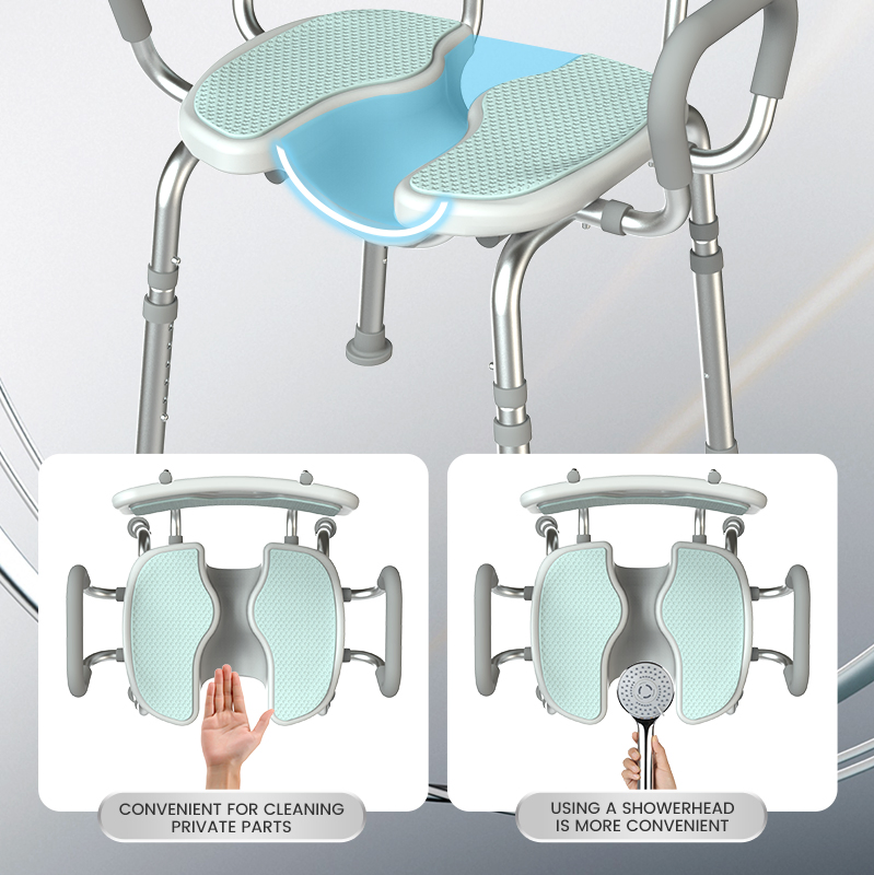 Reclining Tower-Back Bath Chair Contoured Seat Basin &amp; Supportive Side Grips Shower Chair for Disabled