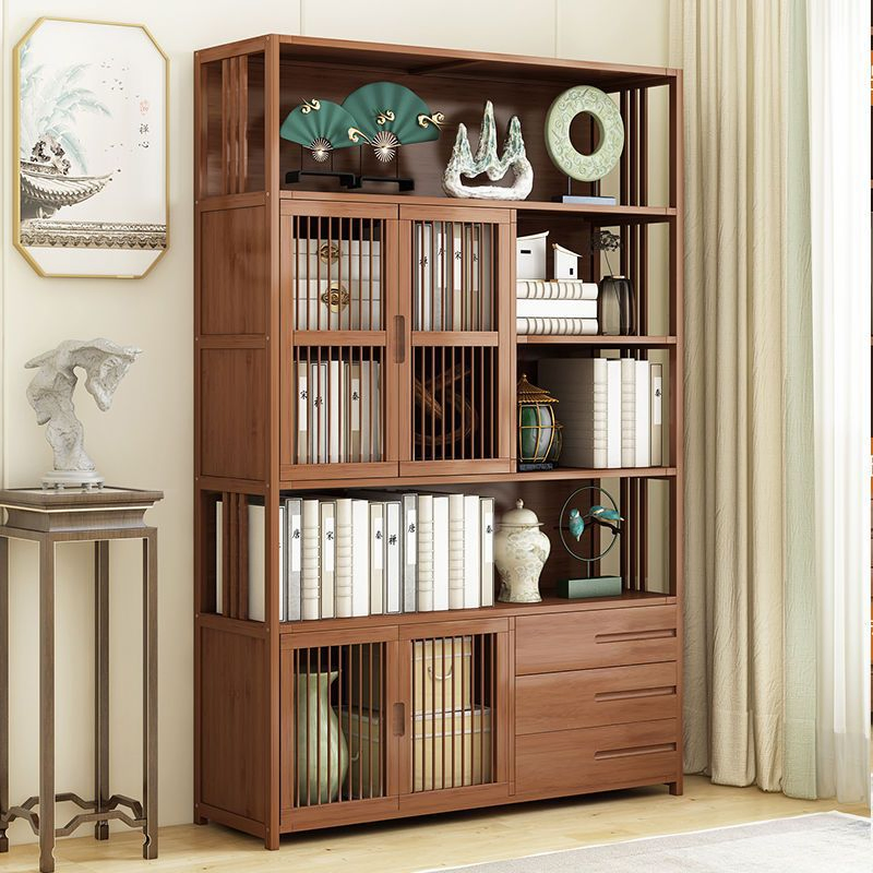 Modern Factory Direct Simple Chinese Bamboo Antique Storage Carbinet Wooden Bookshelves Bookcase