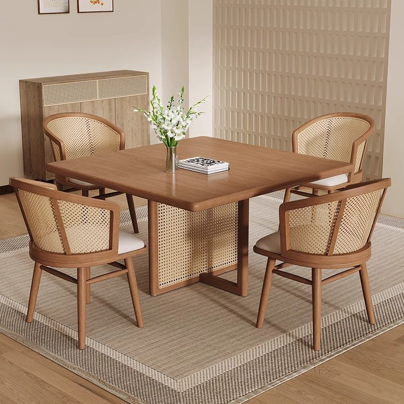 New Chinese Style Solid Wood Rattan Dining Table