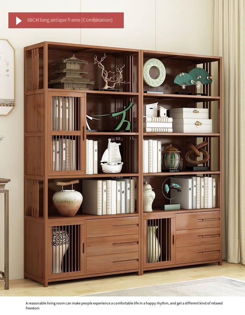 Modern Factory Direct Simple Chinese Bamboo Antique Storage Carbinet Wooden Bookshelves Bookcase