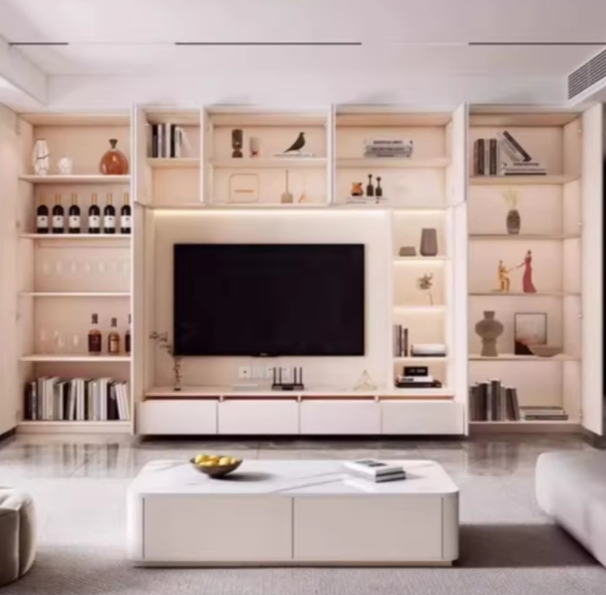Customized Luxury White Solid Wood TV Unit Cabinet Modern Nordic TV Stand Living Room Console with Storage Function