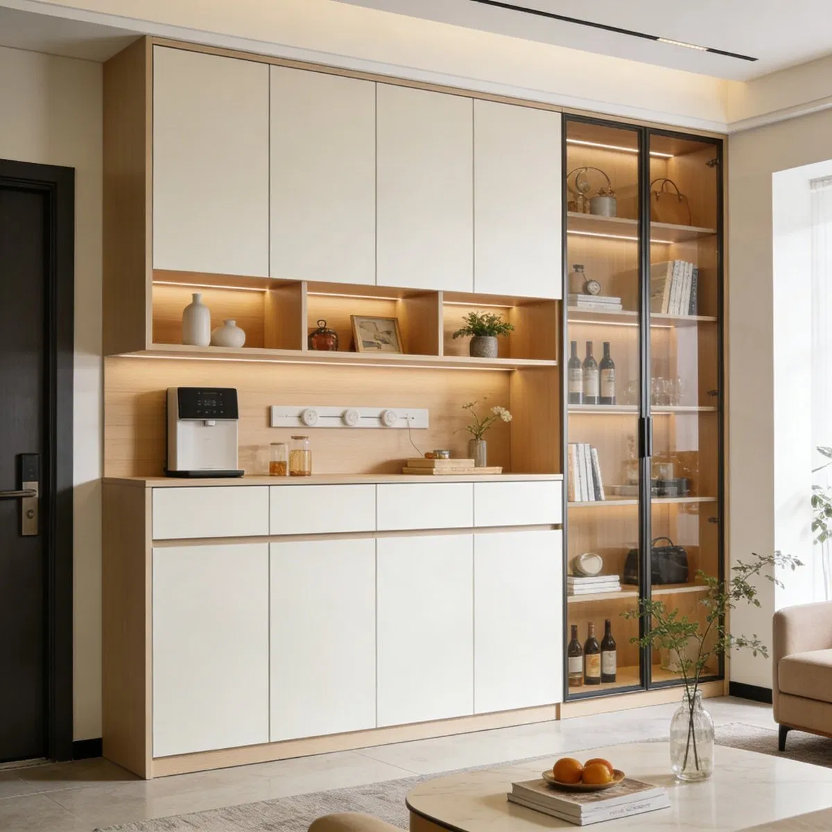 Modern Storage Sideboard Cabinet Sintered Stone Top Stainless Steel Wooden Console Table for Dining Room Furniture